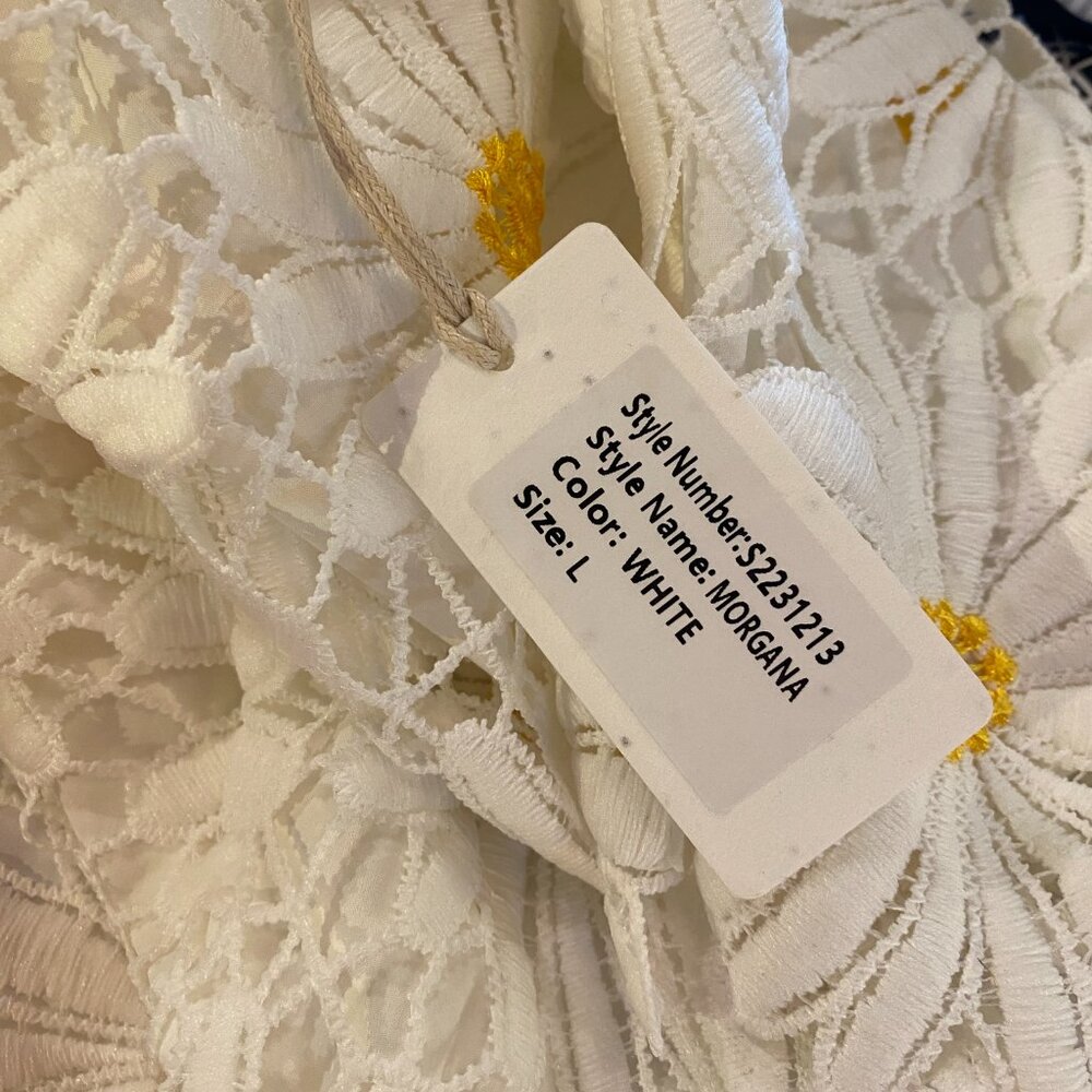 SAYLOR White Daisy Embroidered Two-Piece Top & Short Set with Yellow Centers - Picture 6 of 8